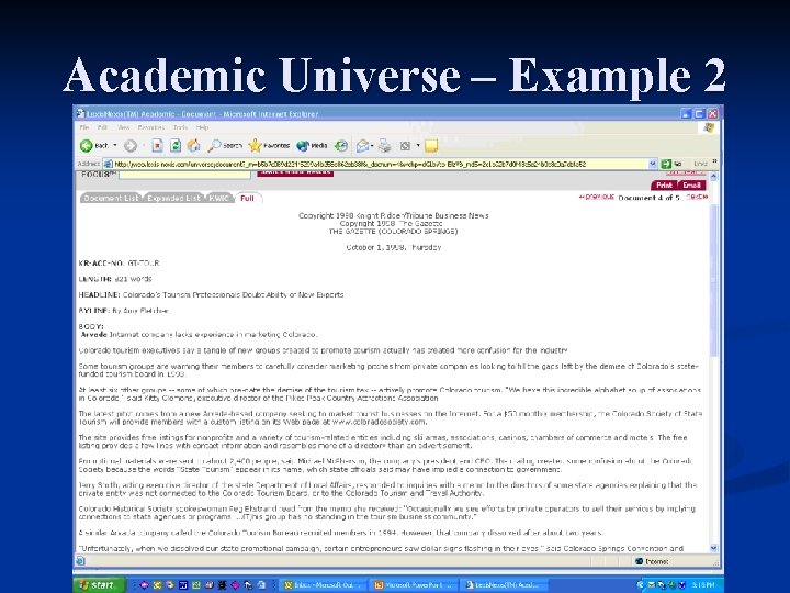 Academic Universe – Example 2 