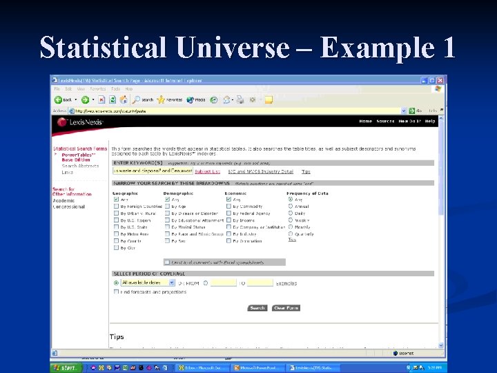 Statistical Universe – Example 1 