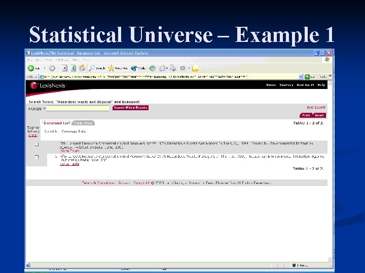 Statistical Universe – Example 1 