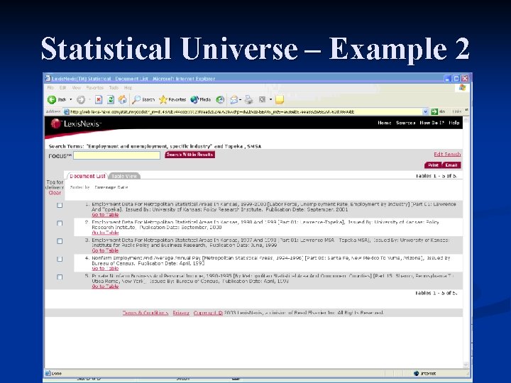 Statistical Universe – Example 2 