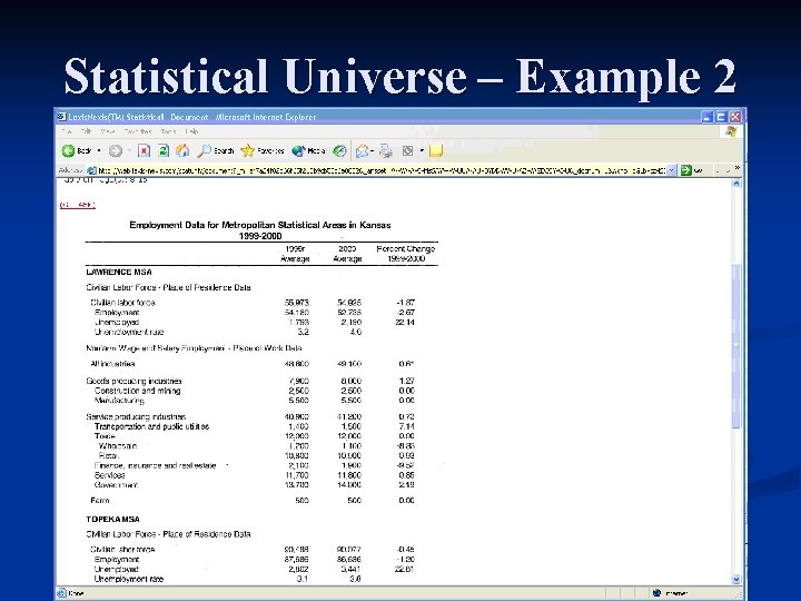 Statistical Universe – Example 2 