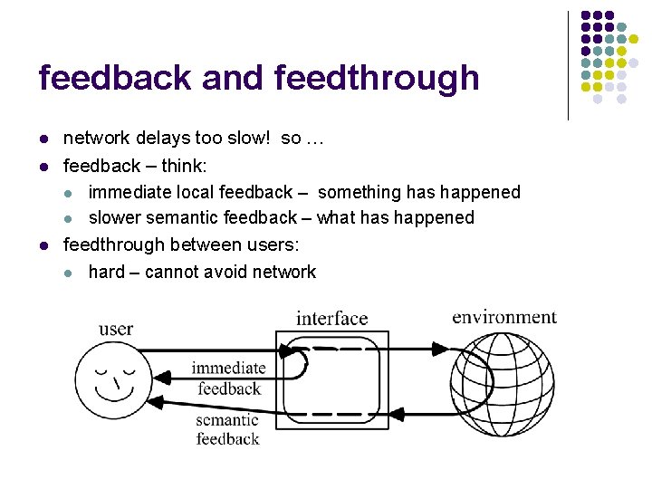 feedback and feedthrough l l l network delays too slow! so … feedback –