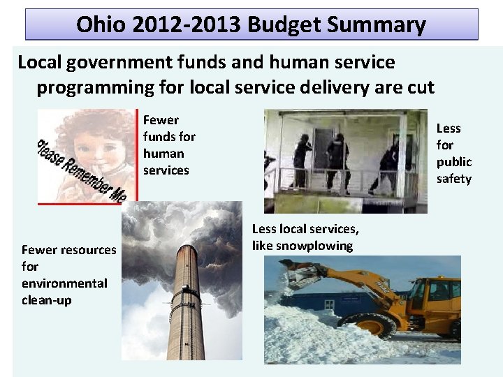 Ohio 2012 -2013 Budget Summary Local government funds and human service programming for local
