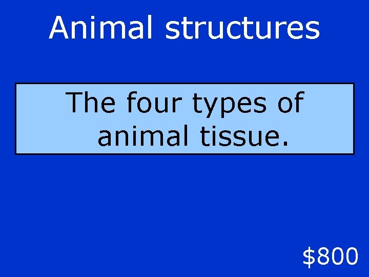 Animal structures The four types of animal tissue. $800 