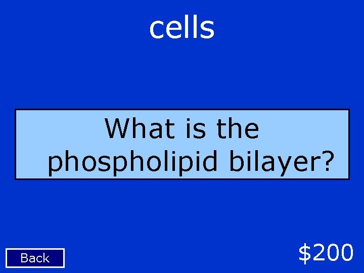 cells What is the phospholipid bilayer? Back $200 