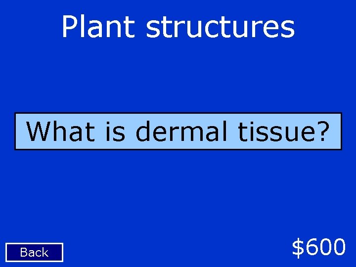 Plant structures What is dermal tissue? Back $600 