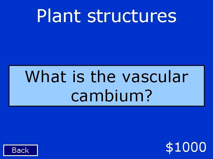 Plant structures What is the vascular cambium? Back $1000 