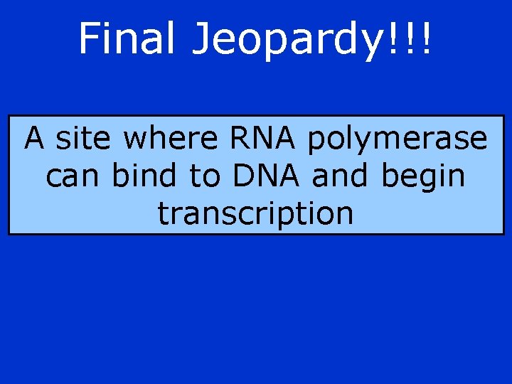 Final Jeopardy!!! A site where RNA polymerase can bind to DNA and begin transcription