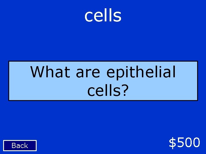 cells What are epithelial cells? Back $500 