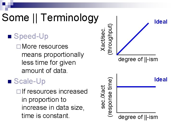 Speed-Up ¨ More resources means proportionally less time for given amount of data. n