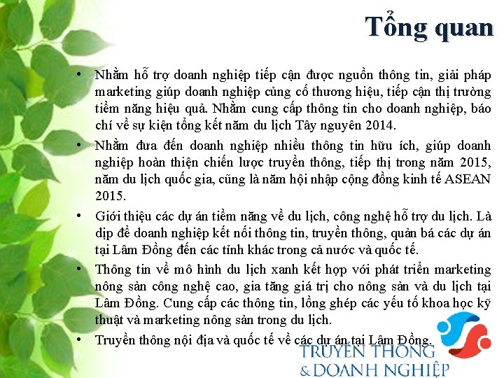 Tổng quan • Nhằm hỗ trợ doanh nghiệp tiếp cận được nguồn thông tin,