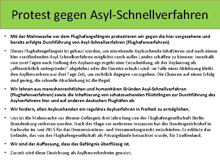 Protest gegen Asyl-Schnellverfahren • Mit der Mahnwache vor dem Flughafengefängnis protestieren wir gegen die