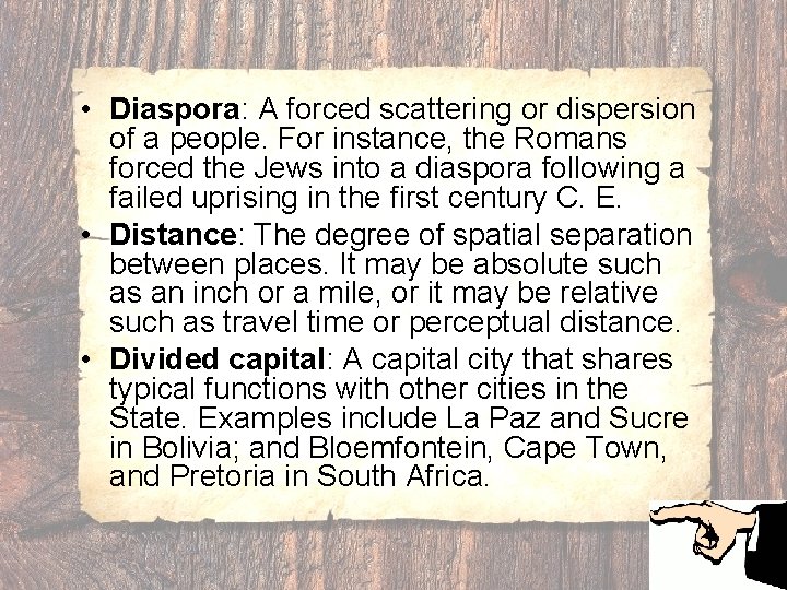  • Diaspora: A forced scattering or dispersion of a people. For instance, the