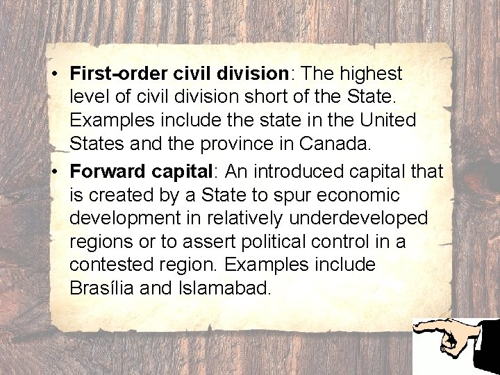  • First-order civil division: The highest level of civil division short of the