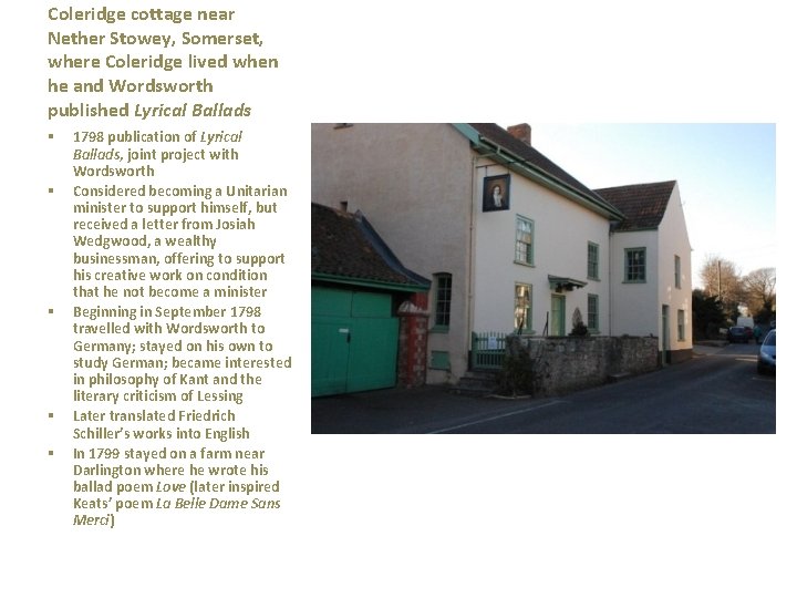 Coleridge cottage near Nether Stowey, Somerset, where Coleridge lived when he and Wordsworth published