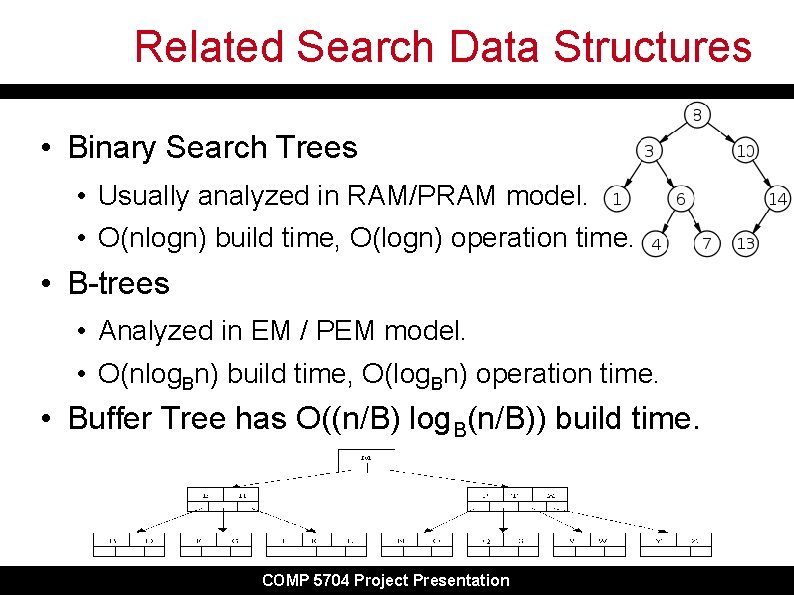 Related Search Data Structures • Binary Search Trees • Usually analyzed in RAM/PRAM model.