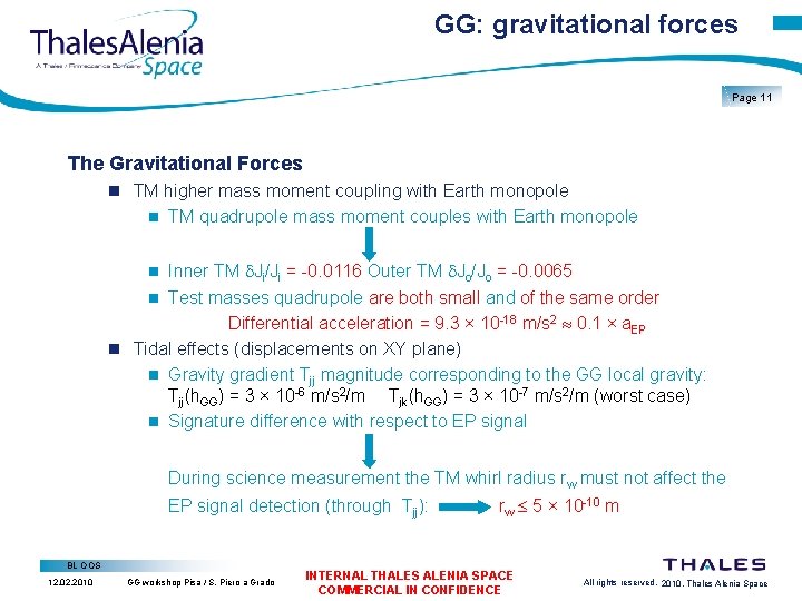 GG: gravitational forces Page 11 The Gravitational Forces TM higher mass moment coupling with