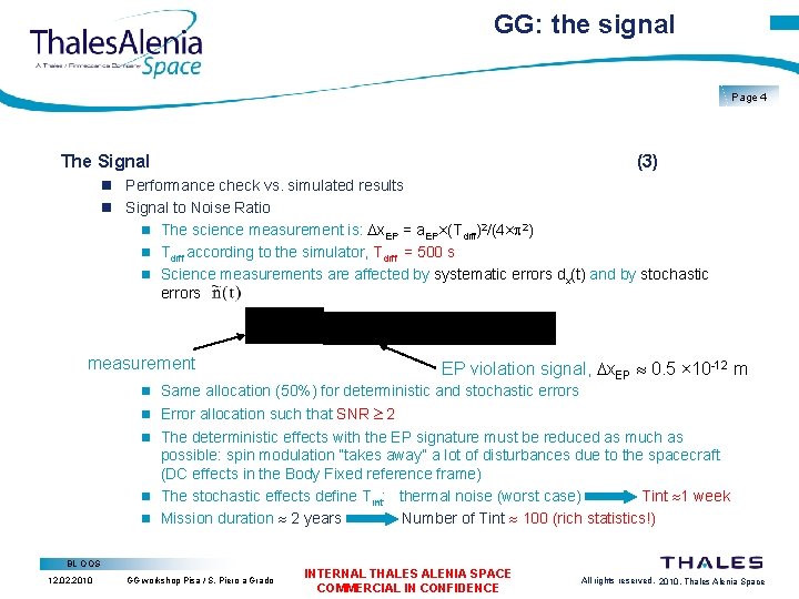 GG: the signal Page 4 The Signal (3) Performance check vs. simulated results Signal