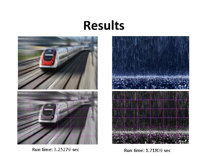 Results Run time: 3. 25279 sec Run time: 1. 71809 sec 