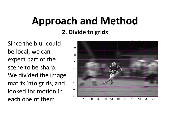 Approach and Method 2. Divide to grids Since the blur could be local, we