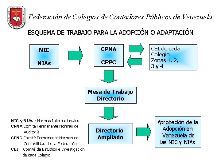 Federación de Colegios de Contadores Públicos de Venezuela ESQUEMA DE TRABAJO PARA LA ADOPCIÓN