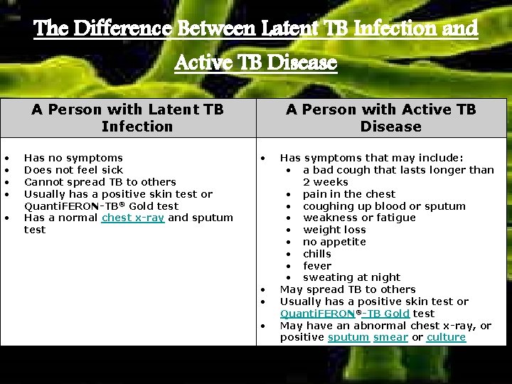 The Difference Between Latent TB Infection and Active TB Disease A Person with Latent