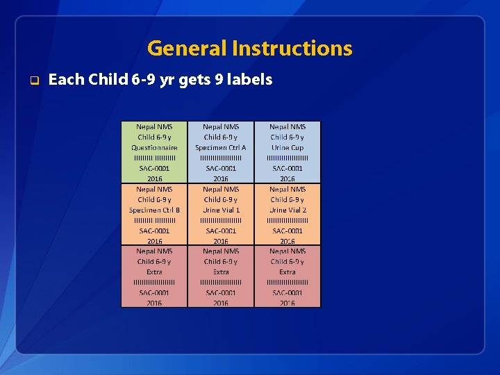 General Instructions q Each Child 6 -9 yr gets 9 labels 