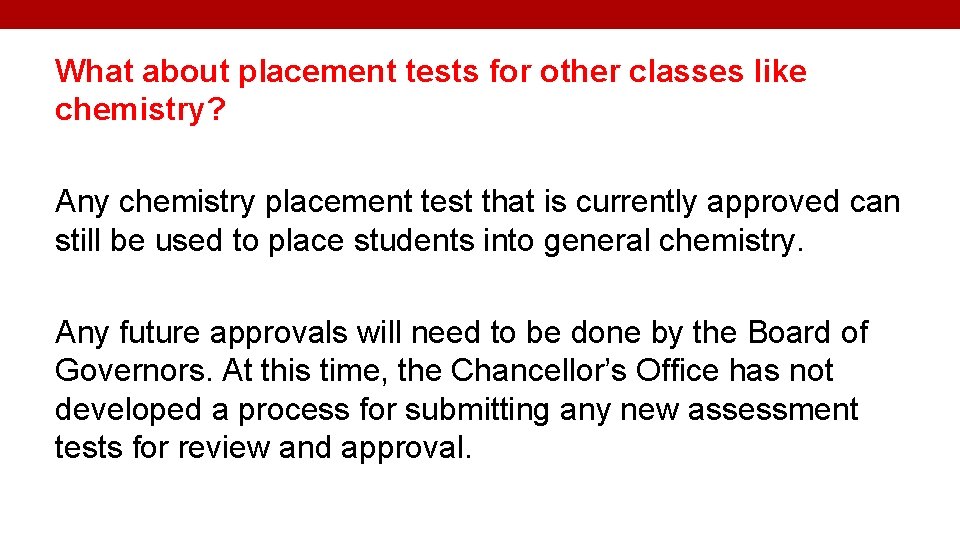 What about placement tests for other classes like chemistry? Any chemistry placement test that
