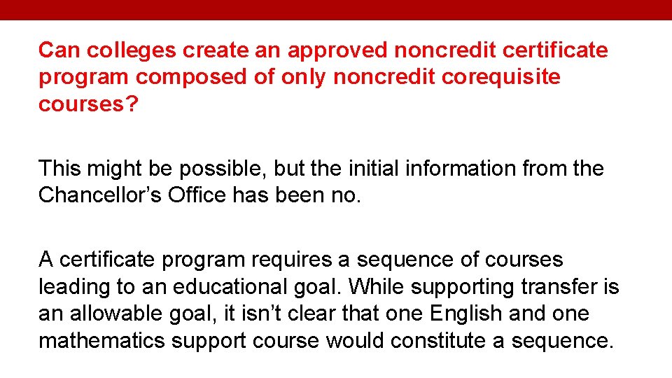 Can colleges create an approved noncredit certificate program composed of only noncredit corequisite courses?