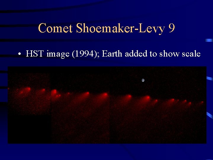 Comet Shoemaker-Levy 9 • HST image (1994); Earth added to show scale 