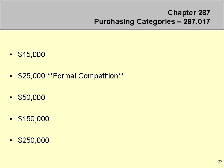 Chapter 287 Purchasing Categories – 287. 017 • $15, 000 • $25, 000 **Formal