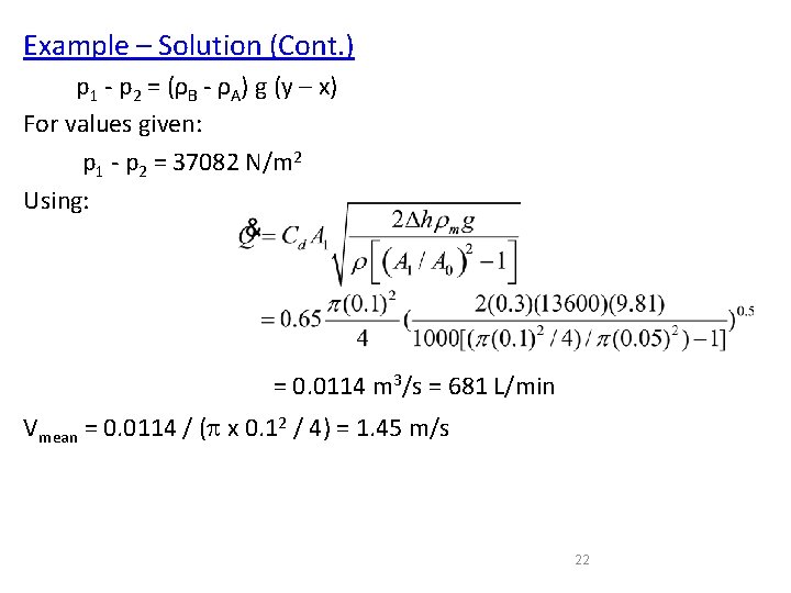 Example – Solution (Cont. ) p 1 - p 2 = (ρB - ρA) Example – Solution (Cont. ) p 1 - p 2 = (ρB - ρA)