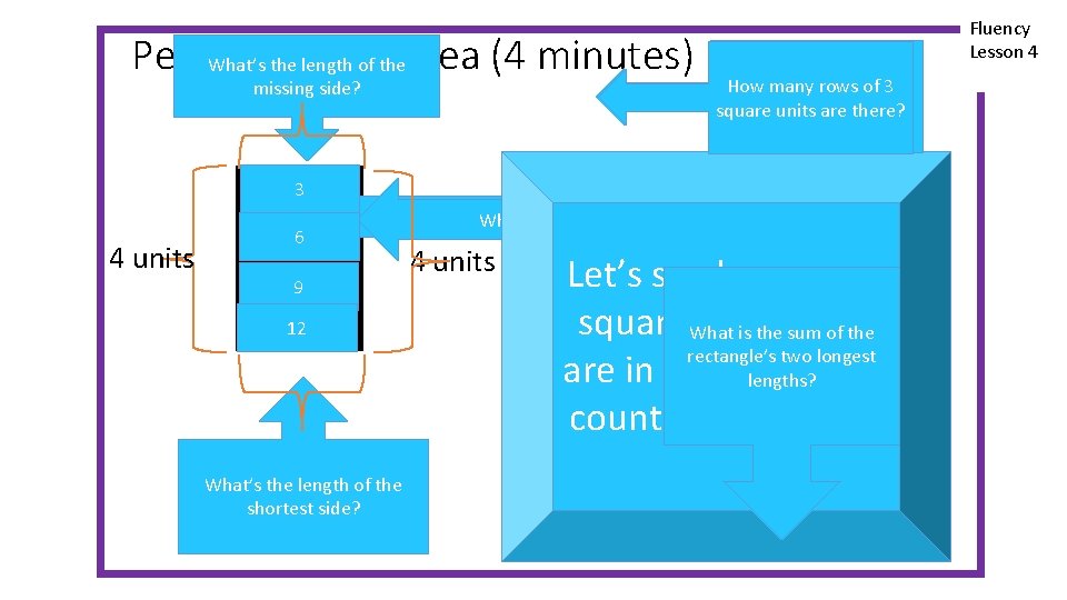 Perimeter and What’s 3 theunits length of the. Area (4 minutes) missing side? 34