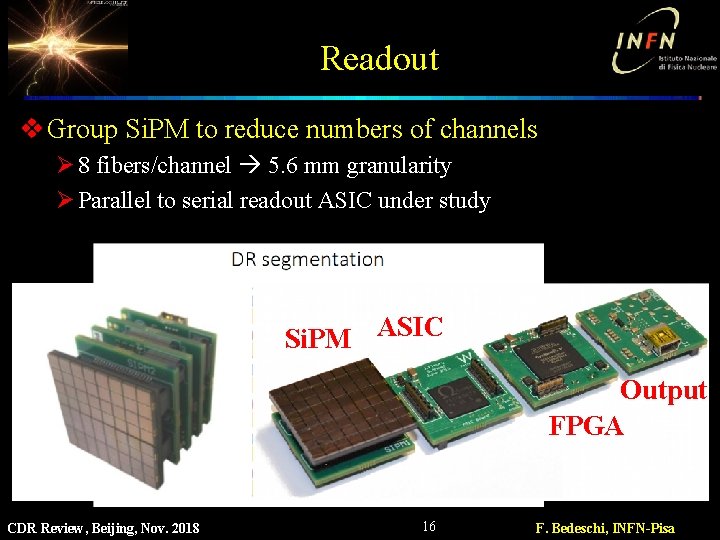 Readout v Group Si. PM to reduce numbers of channels Ø 8 fibers/channel 5.