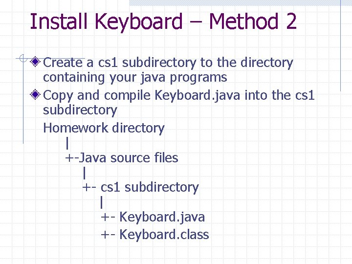 Install Keyboard – Method 2 Create a cs 1 subdirectory to the directory containing