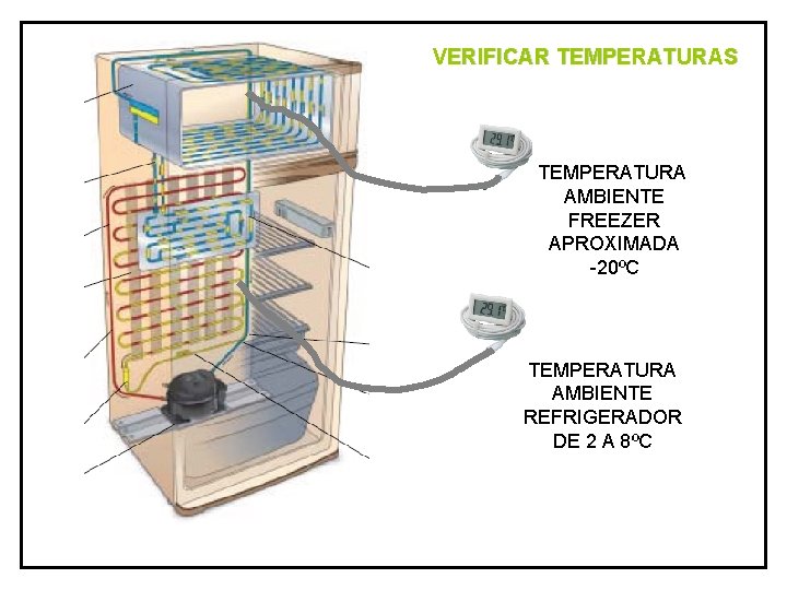 VERIFICAR TEMPERATURAS TEMPERATURA AMBIENTE FREEZER APROXIMADA -20ºC TEMPERATURA AMBIENTE REFRIGERADOR DE 2 A 8ºC