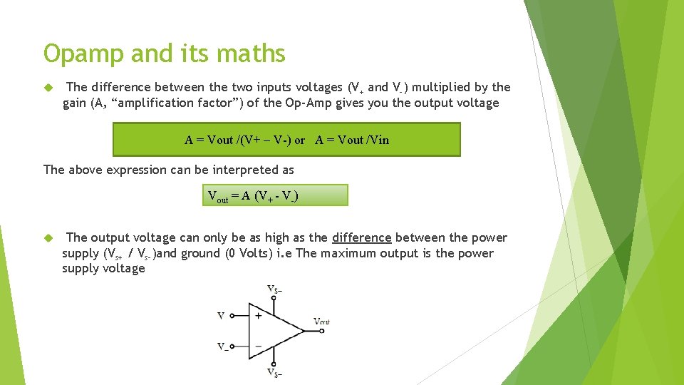 Opamp and its maths The difference between the two inputs voltages (V+ and V-)