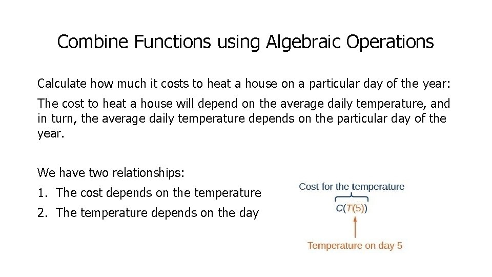 Combine Functions using Algebraic Operations Calculate how much it costs to heat a house