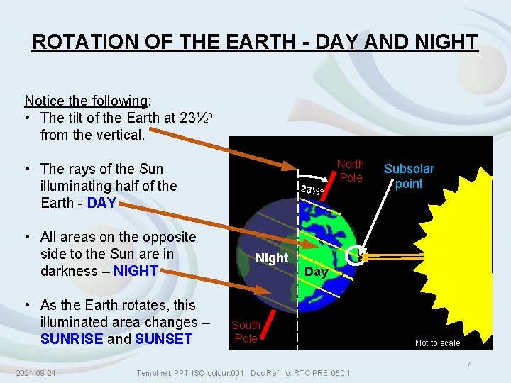 ROTATION OF THE EARTH - DAY AND NIGHT Notice the following: • The tilt