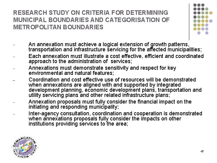 RESEARCH STUDY ON CRITERIA FOR DETERMINING MUNICIPAL BOUNDARIES AND CATEGORISATION OF METROPOLITAN BOUNDARIES -