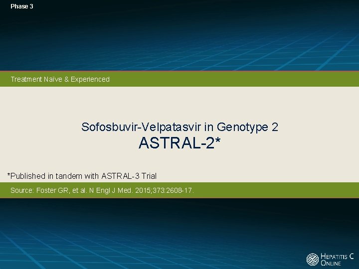 Phase 3 Treatment Naïve & Experienced Sofosbuvir-Velpatasvir in Genotype 2 ASTRAL-2* *Published in tandem