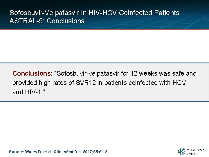 Sofosbuvir-Velpatasvir in HIV-HCV Coinfected Patients ASTRAL-5: Conclusions: “Sofosbuvir-velpatasvir for 12 weeks was safe and