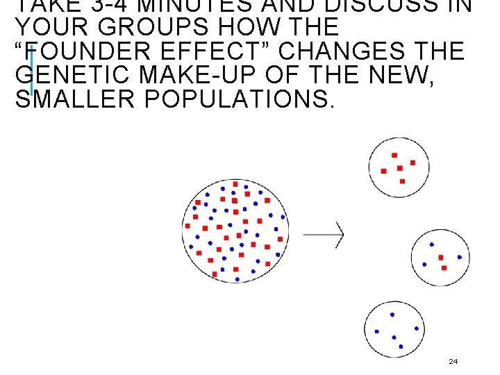 TAKE 3 -4 MINUTES AND DISCUSS IN YOUR GROUPS HOW THE “FOUNDER EFFECT” CHANGES