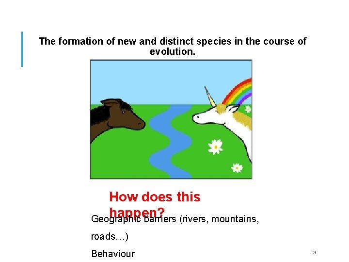 The formation of new and distinct species in the course of evolution. How does