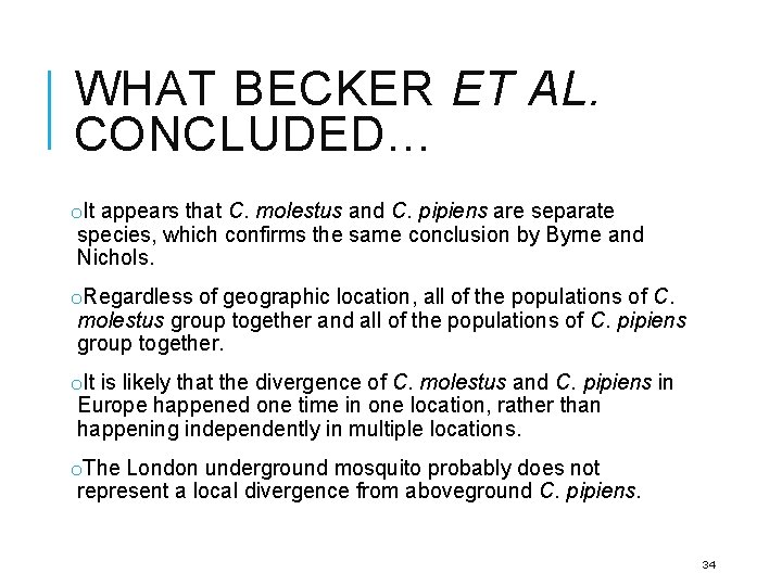 WHAT BECKER ET AL. CONCLUDED… o. It appears that C. molestus and C. pipiens