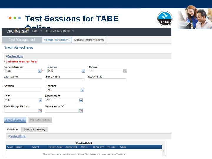 Test Sessions for TABE Online 