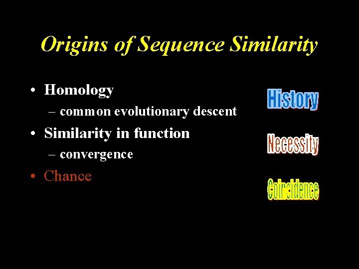 Origins of Sequence Similarity • Homology – common evolutionary descent • Similarity in function