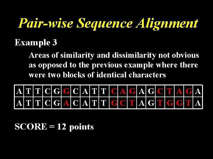 Pair-wise Sequence Alignment Example 3 Areas of similarity and dissimilarity not obvious as opposed
