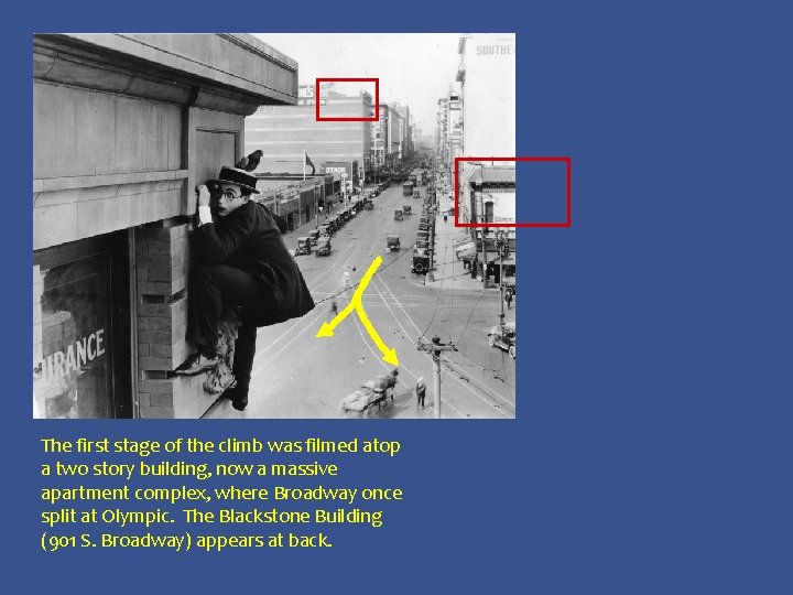 The first stage of the climb was filmed atop a two story building, now