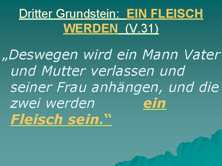 Dritter Grundstein: EIN FLEISCH WERDEN (V. 31) „Deswegen wird ein Mann Vater und Mutter